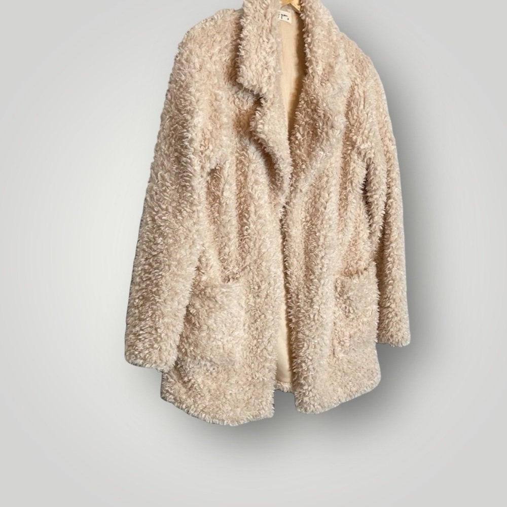 Molly Green Teddy Bear Coat Size Medium Pockets Open Sherpa Soft Cream - Picture 5 of 10